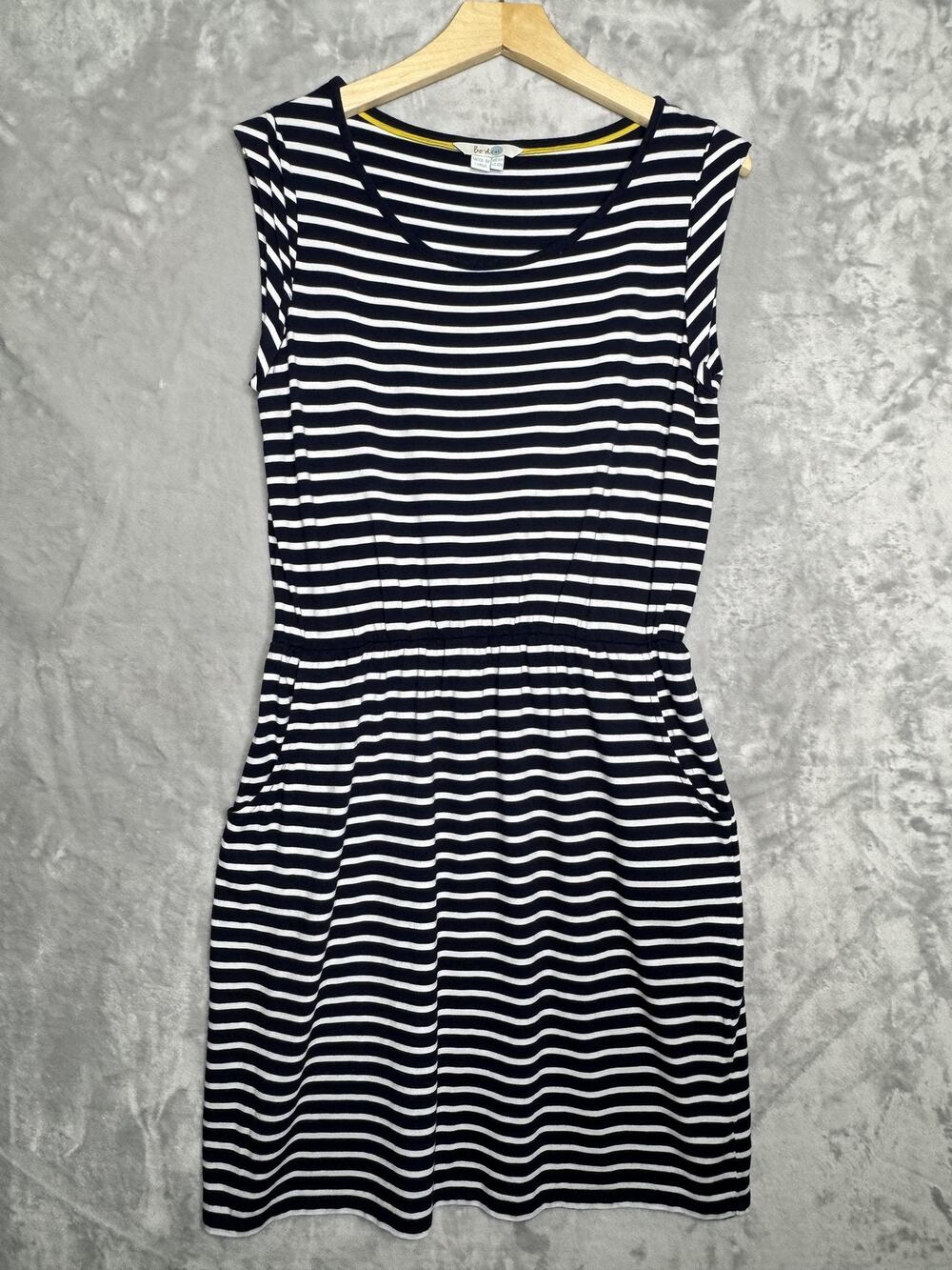 Boden Dress Womens 10 Blue Stripe Sleeveless T-Shirt Scoop Neck Pockets Jersey